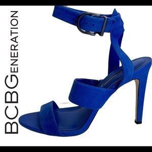 BCBGENERATION cobalt Royal blue leather strappy high heel sandals Sz 9
